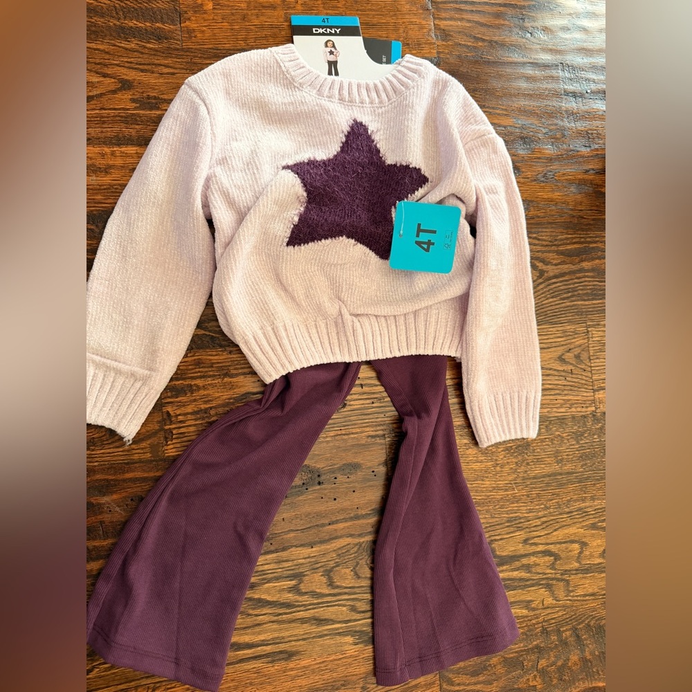 DKNY Pink Sweater with Black Star and Pants Set